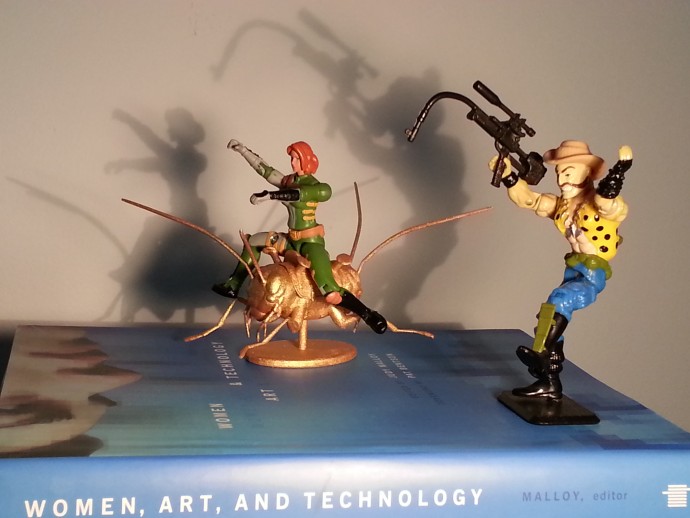 Amy Riding the Golden Cricket by Ken Rinaldo, 3D rapid prototype, figures and book.