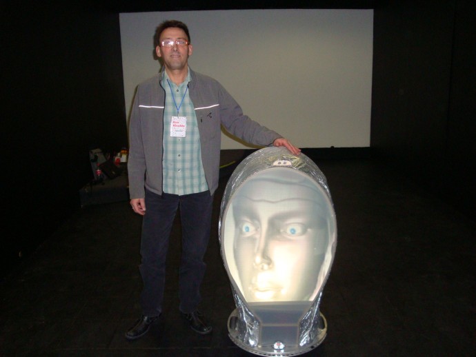 Ken Rinaldo With his 3-Story Robot at National Arts Centre, machinic Error, Mexico City, 2015