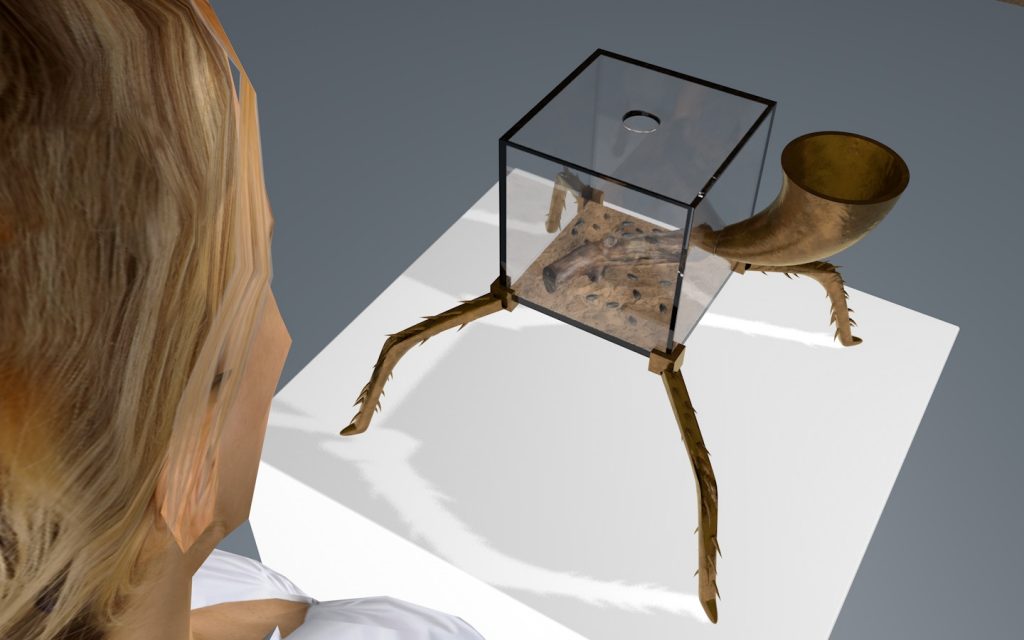 3D model of the cube with a feeding tube for the Opera For Dying Insect by Ken Rinaldo